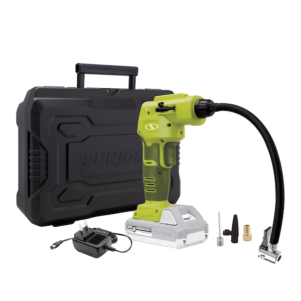 Sun Joe 24-Volt 2.0-Ah Air Joe Pro Cordless Compressor w/ Nozzle Adapters + Storage Case - 24V-AJC-LTE