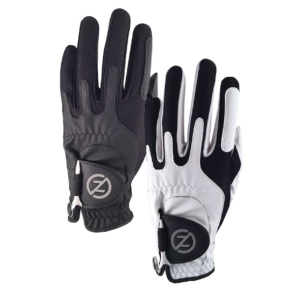 Zero Friction Men's Synthetic Performance Golf Glove, Black & White, PK2 - GL00110