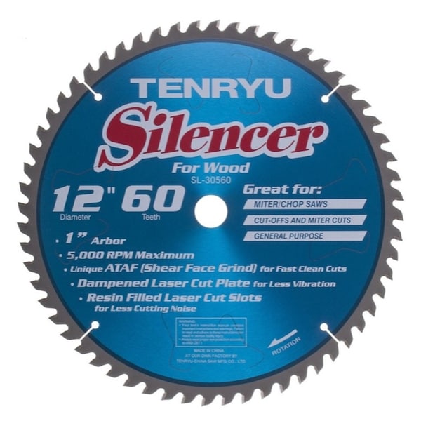 Tenryu 12in Silencer Miter Saw Blade 60T 1in Arbor - SL-30560