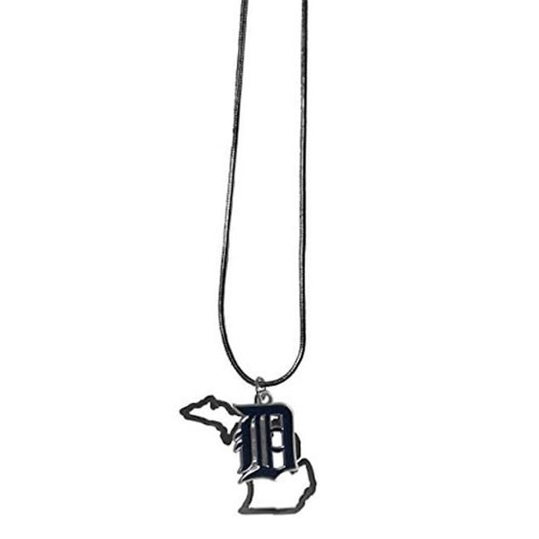 Caseys Caseys 5460367616 Detroit Tigers Necklace Chain with State Shape Charm; Black - One Size - 5460367616
