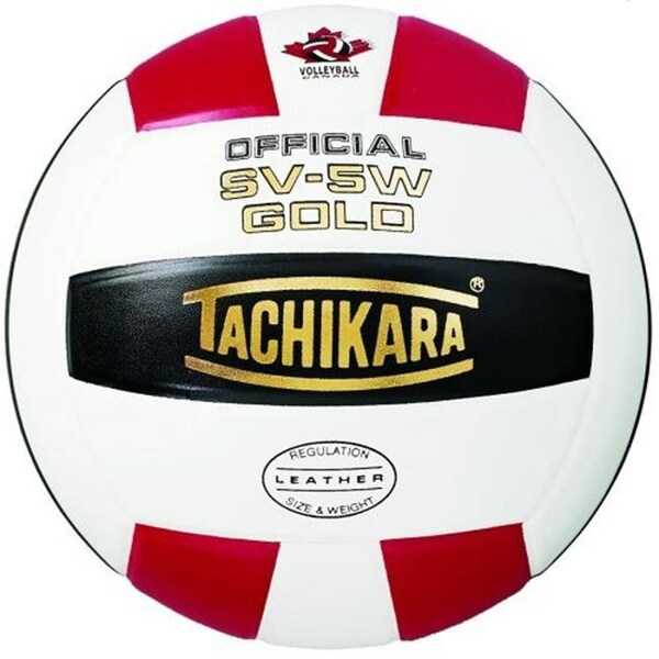 Tachikara Tachikara SV5W-GOLD.SWB Gold Competition Premium Leather Volleyball - Scarlet-White-Black - SV5W-GOLD.SWB