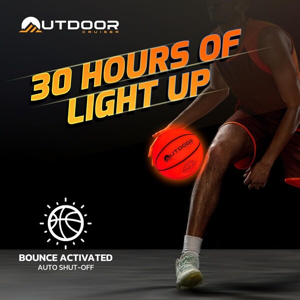 Outdoorcruiser Light Up Basketball Waterproof Rubber Construction Glow in The Dark Glows Up to 30Hrs TapActivation - OCBBL7