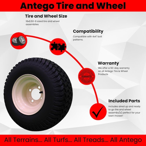 Antego 8in Tan/Beige Golf Cart Wheels with 18X8.50-8in 4 Ply Turf Tires Set of 4, 4PK - A870150304188508
