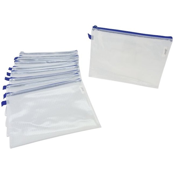 Sax Mesh Zippered Bag, 10 x 13 Inches, Clear with Blue Trim, Pack of 10 PK - 2018757
