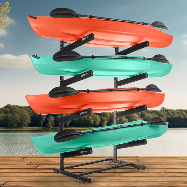 Rad Sportz Kayak Storage Rack - 4-Level Freestanding Stand with Padded Arms, 400lb Capacity by - 83-7002