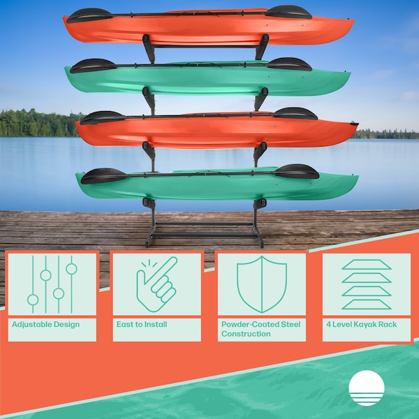 Rad Sportz Kayak Storage Rack - 4-Level Freestanding Stand with Padded Arms, 400lb Capacity by - 83-7002