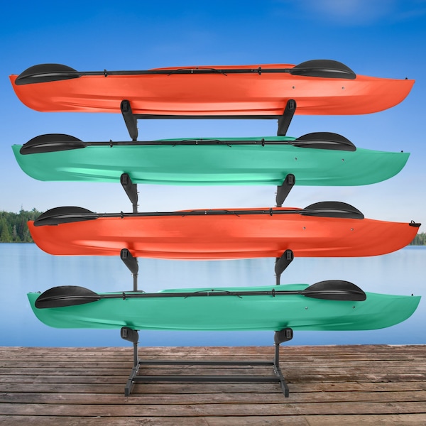 Rad Sportz Kayak Storage Rack - 4-Level Freestanding Stand with Padded Arms, 400lb Capacity by - 83-7002