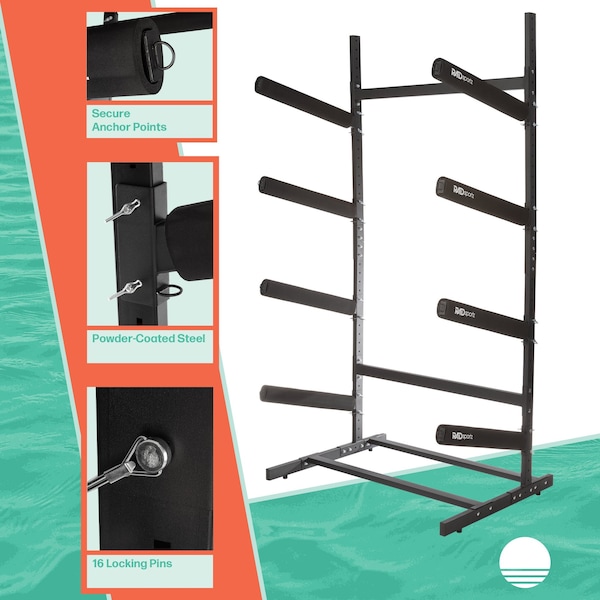 Rad Sportz Kayak Storage Rack - 4-Level Freestanding Stand with Padded Arms, 400lb Capacity by - 83-7002