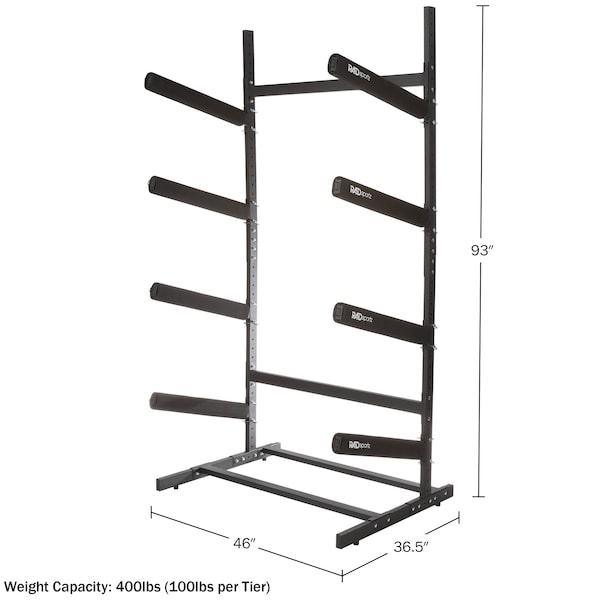 Rad Sportz Kayak Storage Rack - 4-Level Freestanding Stand with Padded Arms, 400lb Capacity by - 83-7002
