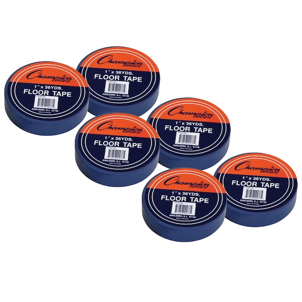 Champion Sports Floor Marking Tape, Blue, 1in x 36 yards, PK6 - 1X36FTBL
