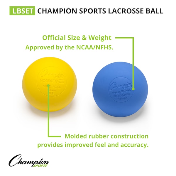 Champion Sports Official Lacrosse Ball Set, 6 Assorted Colors - LBSET