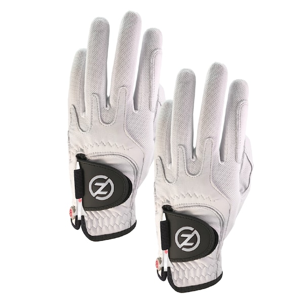 Zero Friction Men's Cabretta Elite Golf Glove, White & White, PK2 - GL72007