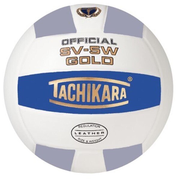 Tachikara Gold Competition Premium Leather Volleyball - College Blue-White-Silver Gray - TA489606