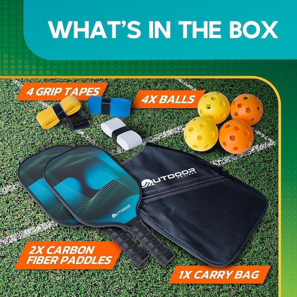 Outdoorcruiser Outdoor Cruiser Pickleball Set, USAPA Approved, 2 Paddles, 4 Balls, Grip Tapes, Carry Bag - OCGPKB03