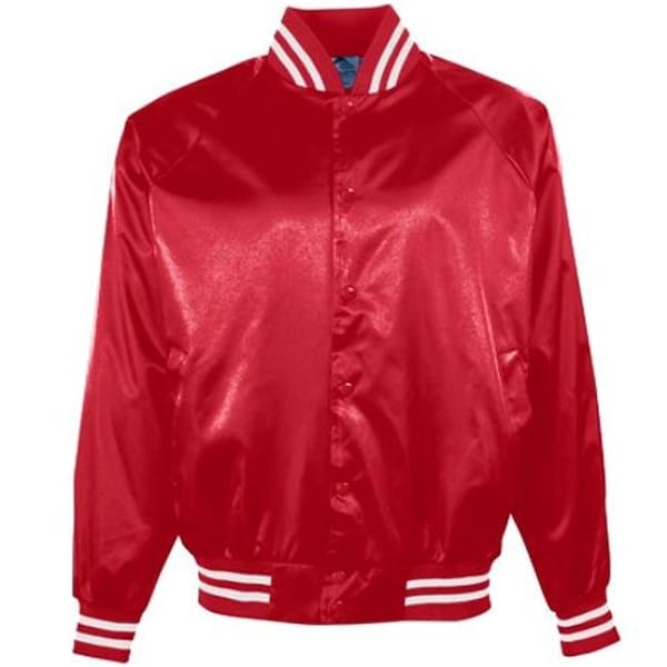 Augusta Medical Systems Llc Augusta 3610A Satin Baseball Jacket-Striped Trim; Red & White - Large - 3610A_RED/ WHITE_L
