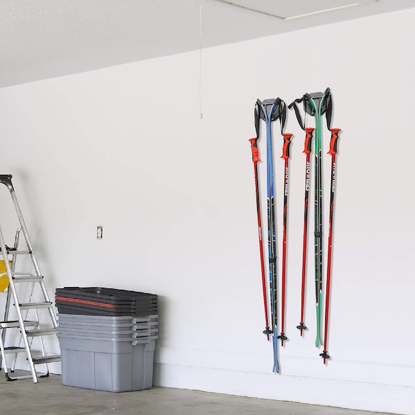 Raxgo Wall Mounted Ski Rack, Ski Wall Mount for 2 Pairs of Skis & Poles or Snowboard, Set of 2 Hooks - RGWMSR2PCK