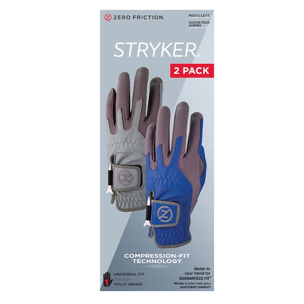 Zero Friction Men's Stryker Golf Glove, Grey/Blue, PK2 - GL20004