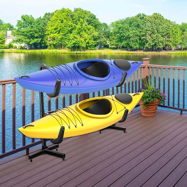 Raxgo Freestanding Kayak Storage Rack, Indoor & Outdoor Kayak Stand for 2 Kayaks - RGFSKR