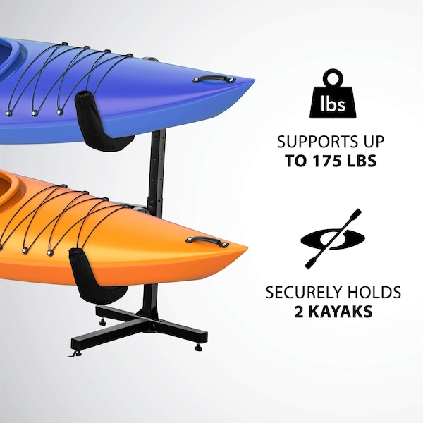 Raxgo Freestanding Kayak Storage Rack, Indoor & Outdoor Kayak Stand for 2 Kayaks - RGFSKR