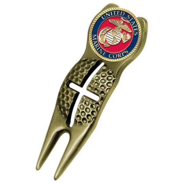 Linkswalker LinksWalker LW-MIL-MAR-XTOOL-G US Marines-Crosshairs Divot Tool - Gold - LW-MIL-MAR-XTOOL-G