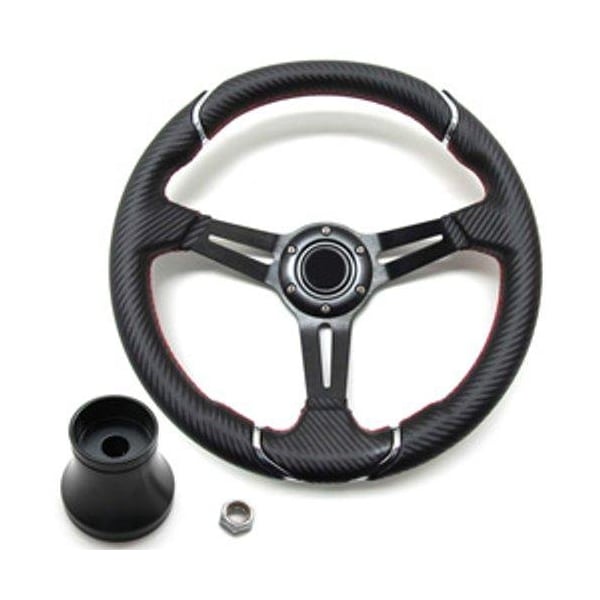 Ilc Ezgo/Cushman/Textron PRO FIT 14 Inch Steering Wheel Black AND Carbon Fiber TXT Model Year 2016 - PRO FIT 14 INCH STEERING WHEEL BLACK AND CARBON F