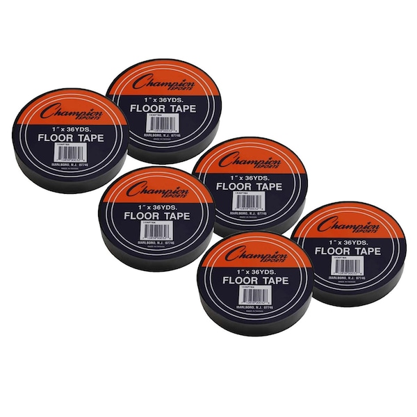 Champion Sports Floor Marking Tape, 1in x 36 yd, Black, PK6 - 1X36FTBK