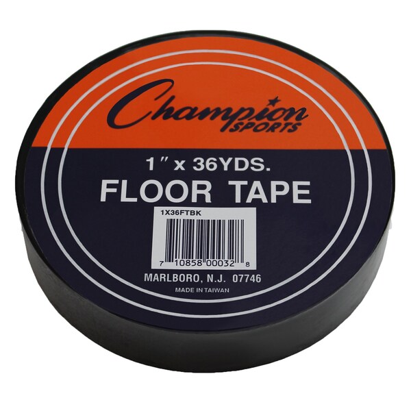 Champion Sports Floor Marking Tape, 1in x 36 yd, Black, PK6 - 1X36FTBK