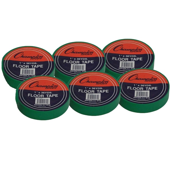 Champion Sports Floor Marking Tape, 1in X 36 yd, Green, PK6 - 1X36FTGN