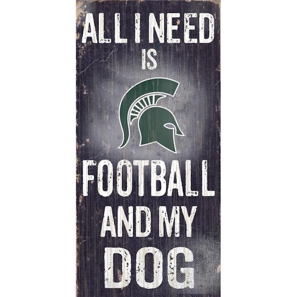 Caseys Michigan State Spartans Wood Sign - Football and Dog 6"x12" - 7846003897