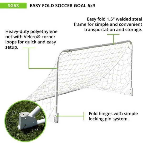 Champion Sports Easy Fold Soccer Goal, 6x3x3ft, Steel Frame - SG63