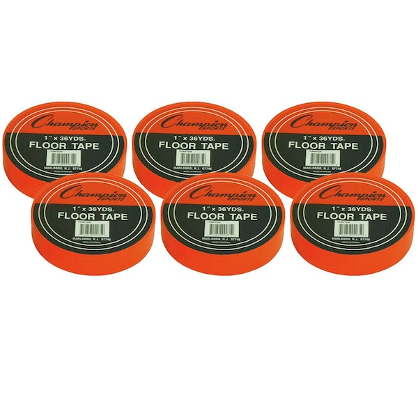Champion Sports Floor Marking Tape, 1in x 36 yd, Orange, PK6 - 1X36FTOR