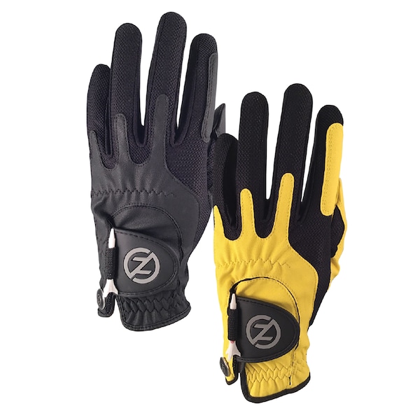 Zero Friction Men's Synthetic Performance Golf Glove, Black & Yellow, PK2 - GL00111