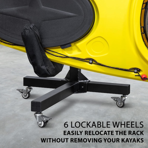 Raxgo Freestanding Kayak Storage Rack, Indoor & Outdoor Kayak Stand with Wheels, for 2 Kayaks - RGFSKRWW