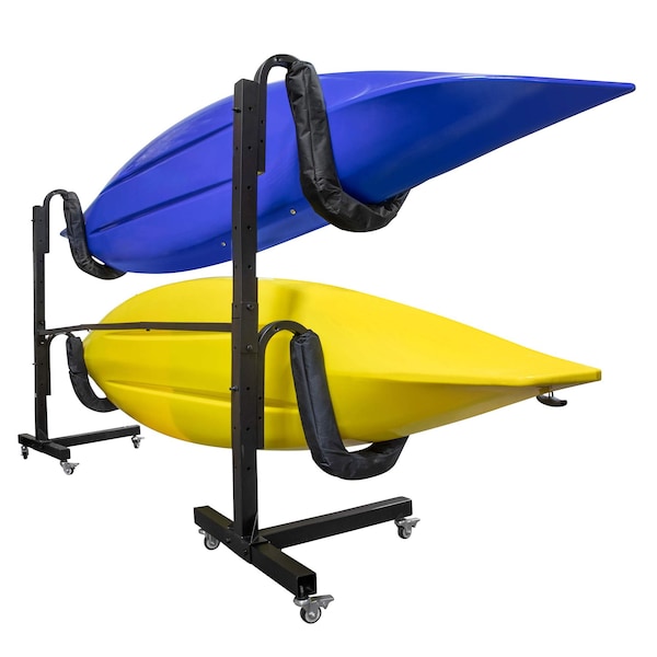 Raxgo Freestanding Kayak Storage Rack, Indoor & Outdoor Kayak Stand with Wheels, for 2 Kayaks - RGFSKRWW