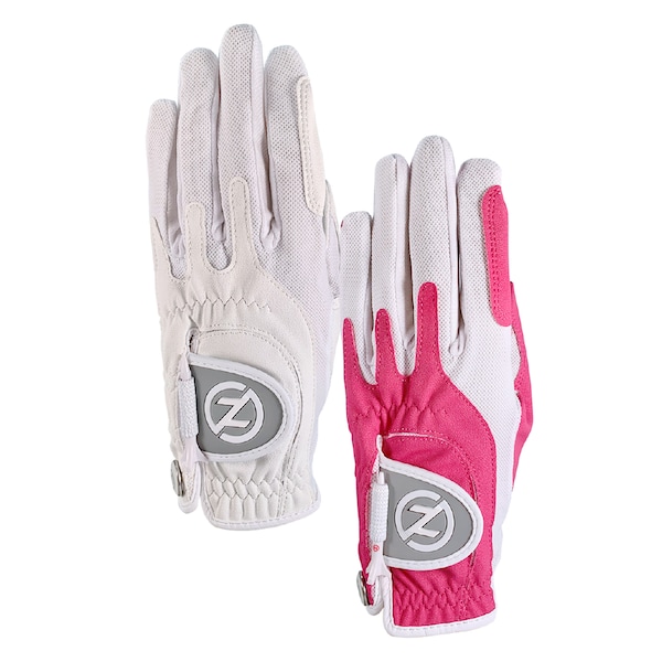 Zero Friction Ladies Synthetic Performance Golf Glove, White & Pink, PK2 - GL10015