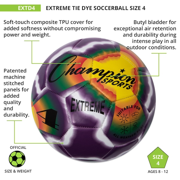Champion Sports Extreme Tiedye Soccerball, Size 4 - EXTD4