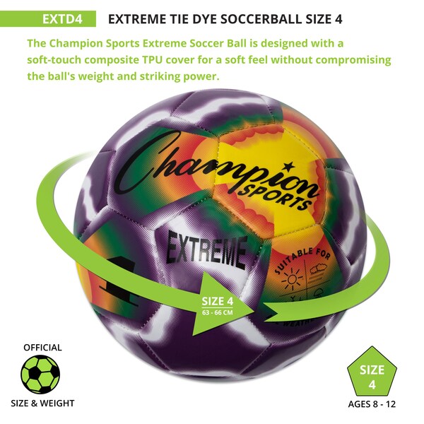 Champion Sports Extreme Tiedye Soccerball, Size 4 - EXTD4