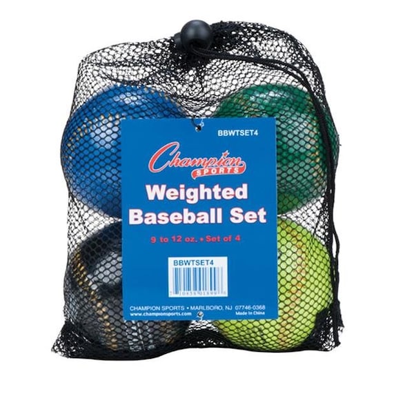 Champion Sports Champion Sports BBWTSET4 9 in. Weighted Training Baseball Set; Assorted colors - Set of 4 - BBWTSET4