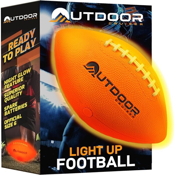 Outdoorcruiser Light Up Football-Waterproof Rubber Construction Glow in The Dark, Glows Up to 30 HrsTap Activation - OCRGB6