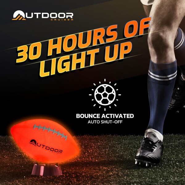 Outdoorcruiser Light Up Football-Waterproof Rubber Construction Glow in The Dark, Glows Up to 30 HrsTap Activation - OCRGB6