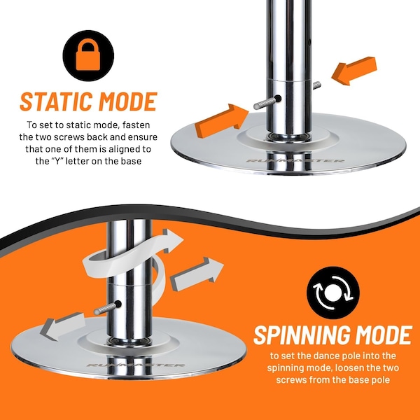 Runmaster Premium 45mm Dance Pole Kit, Spinning and Static, Portable Steel with Silicone Protection, Silver - HMDANCS4