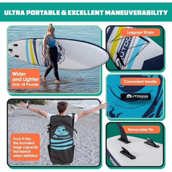 Outdoorcruiser Outdoor Crusier Inflatable Stand Up Paddle Board, Ultra Portable and Lightweight, Wide Stable - OCPD03
