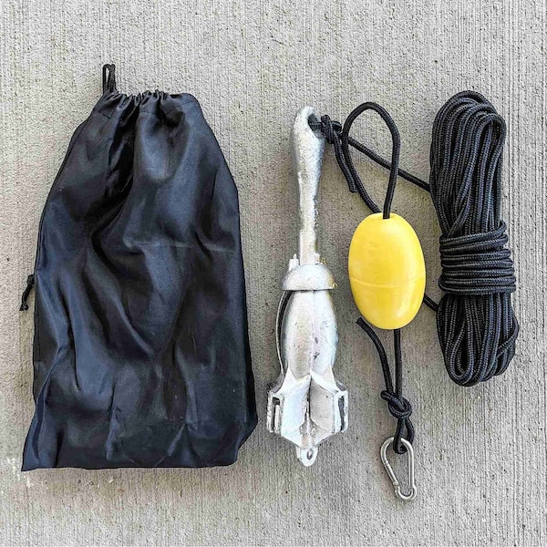 Kuda Kayak or Stand Up Paddle Board Anchor, Galvanized Steel, 3.5 lbs, 32ft Rope - SUPA35