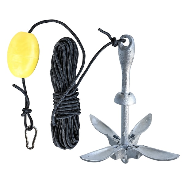 Kuda Kayak or Stand Up Paddle Board Anchor, Galvanized Steel, 3.5 lbs, 32ft Rope - SUPA35