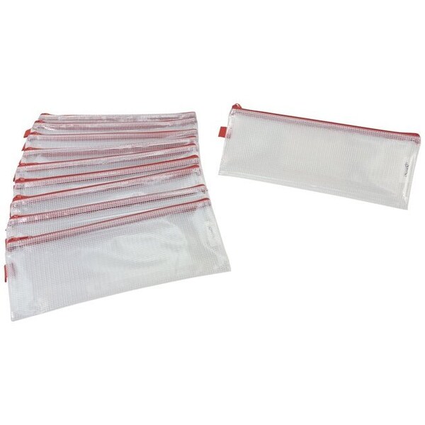 Sax Mesh Zippered Bag, 5 x 13 Inches, Clear with Red Trim, Pack of 10 PK - 2018754