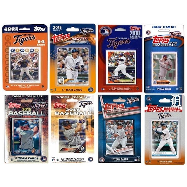 Williams & Son Saw & Supply C&I Collectables TIGERS818TS MLB Detroit Tigers 8 Different Licensed Trading Card Team Sets - TIGERS818TS