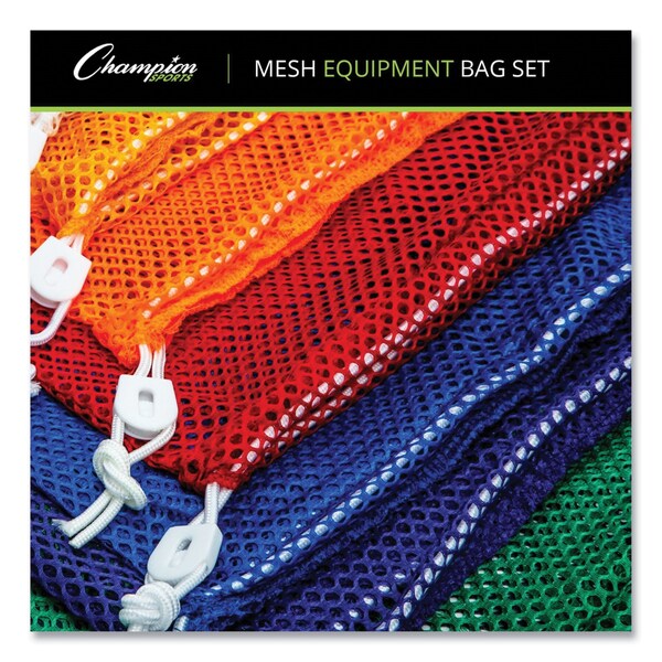 Champion Sports Heavy-Duty Mesh Bag, 12 in. x 18 in., Gold, Green, Orange, Purple, Royal Blue, Scarlet Red, 6/Set - MB18SET
