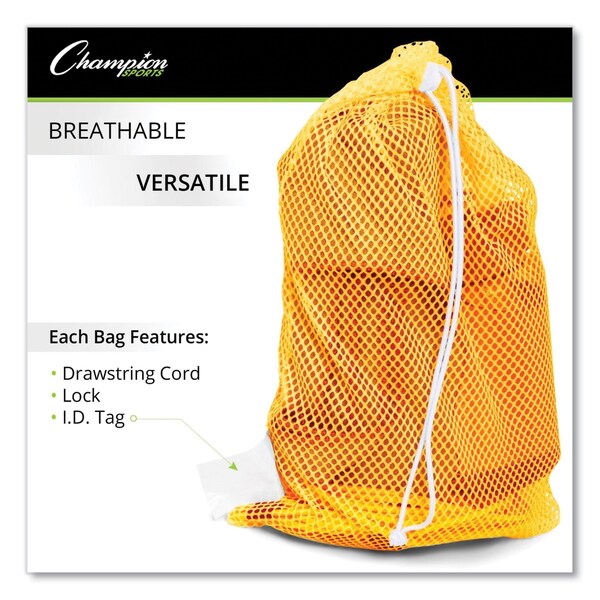 Champion Sports Heavy-Duty Mesh Bag, 12 in. x 18 in., Gold, Green, Orange, Purple, Royal Blue, Scarlet Red, 6/Set - MB18SET