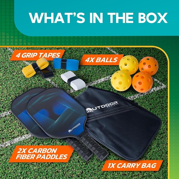Outdoorcruiser Outdoor Cruiser Pickleball Paddle Set, USAPA Approved, 2 Paddles, 4 Balls, Grip Tapes, Carry Bag - OCGPKB04