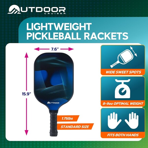 Outdoorcruiser Outdoor Cruiser Pickleball Paddle Set, USAPA Approved, 2 Paddles, 4 Balls, Grip Tapes, Carry Bag - OCGPKB04